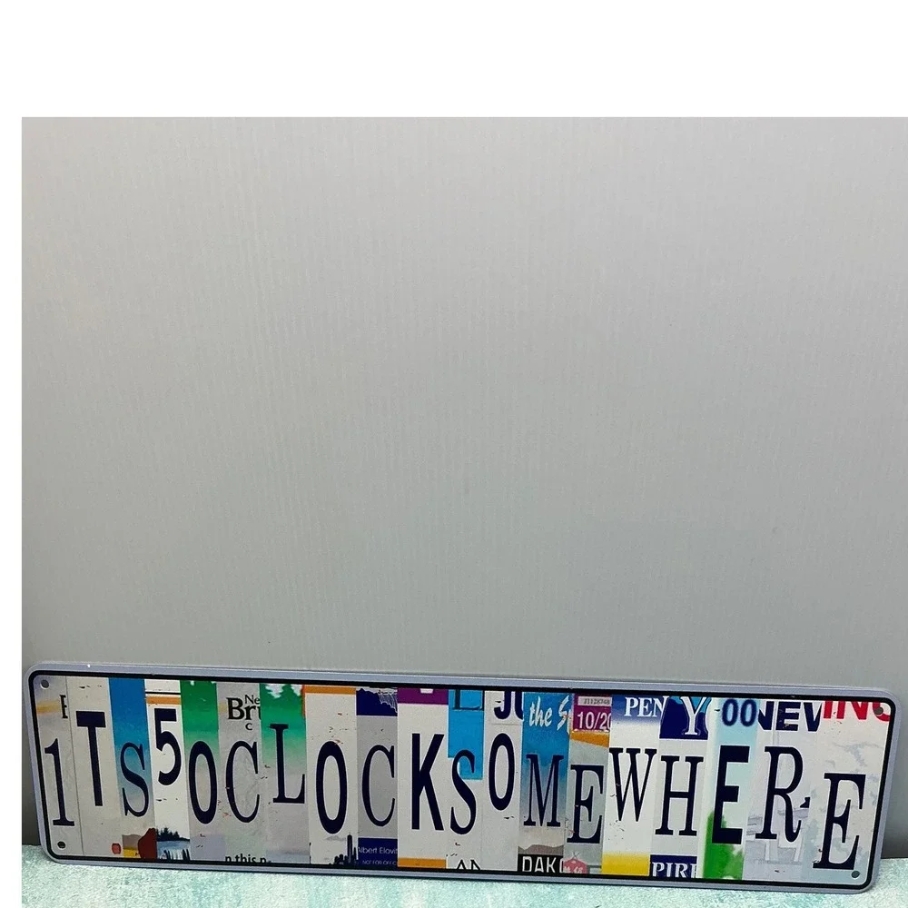 Its 5 OClock Somewhere Metal License Plate Collage Bar Sign Wall Decor 17x4